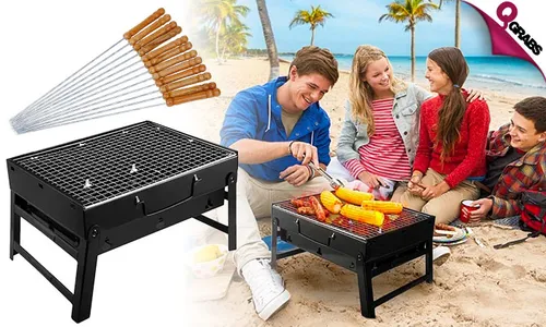 Portable BBQ Grill + 12 Free Skewers!